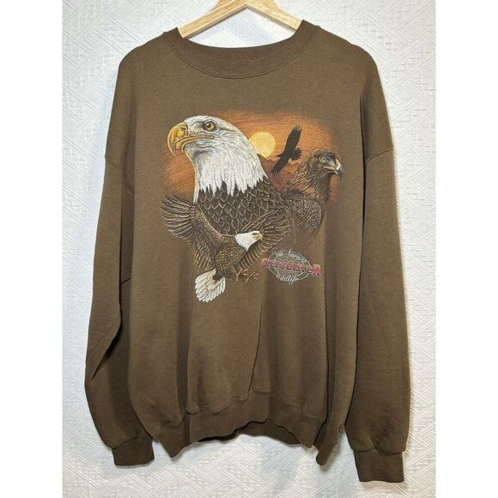 Vtg  1990s Fieldmaster USA North American Wildlife Eagles Crewneck Sweater Sz XL